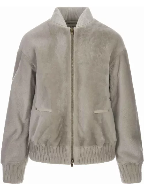 Agnona Dove-coloured Lamb Fur Bomber Jacket