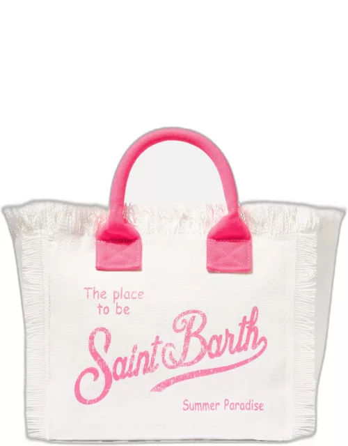 MC2 Saint Barth Colette White And Pink Cotton Canvas Bag