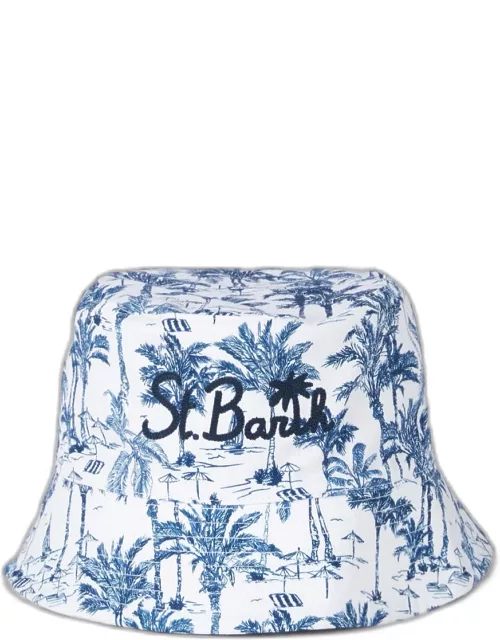 MC2 Saint Barth Cotton Bucket Hat With Front Embroidery And Toile De Jouy Pattern