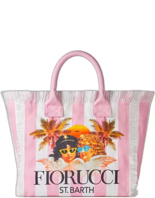 MC2 Saint Barth Vanity Canvas Shoulder Bag With White And Pink Stripes And Fiorucci Angels Print Fiorucci Special Edition