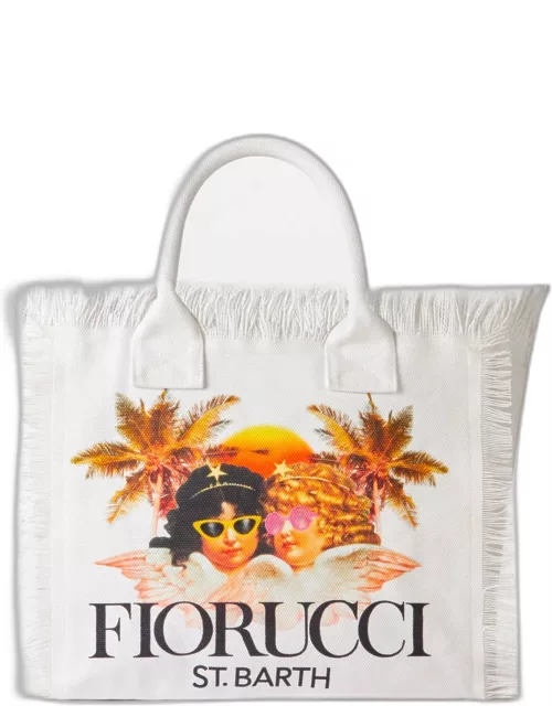 MC2 Saint Barth Vanity White Canvas Shoulder Bag With Fiorucci Angels Print Fiorucci Special Edition