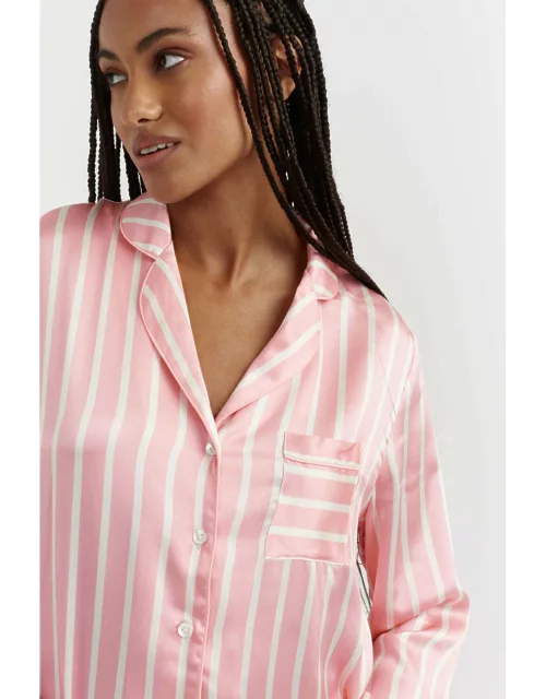 Powder-Pink Silk Striped Pyjama