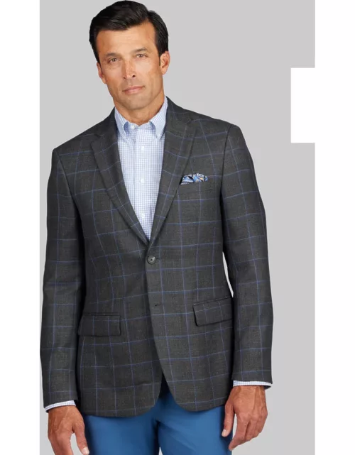 JoS. A. Bank Men's Traveler Collection Tailored Fit Windowpane Plaid Sportcoat, Light Grey, 46 Regular