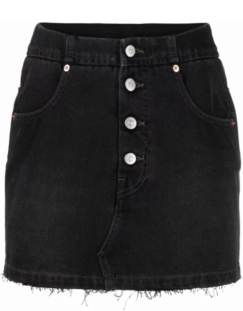 High-waisted black denim skirt