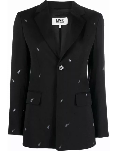 Black tailored blazer with patent leather detailing