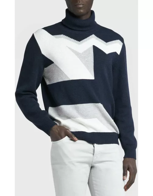 Men's Cashmere Geometric Turtleneck Sweater