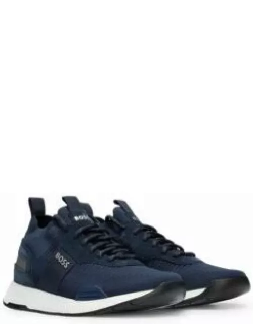 Titanium trainers with knitted uppers and suede trims- Dark Blue Men's Sneaker