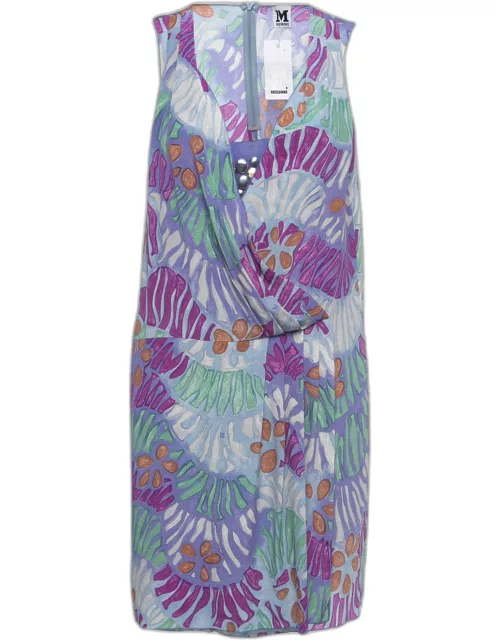 M Missoni Multicolor Print Silk Sleeveless Draped Short Dress