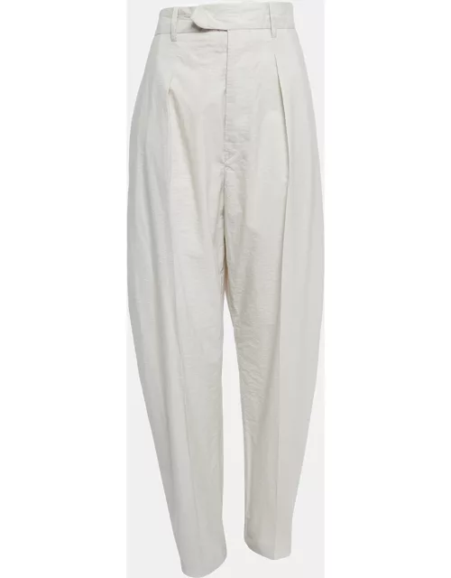 Isabel Marant Light Grey Cotton Pleated High Waist Trousers