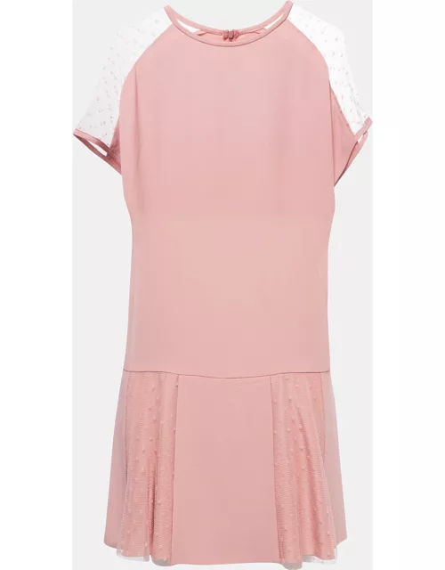 RED Valentino Salmon Pink Crepe & Tulle Shift Dress