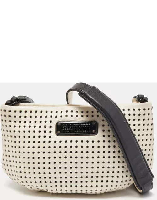 Marc by Marc Jacobs White/Black Perforated Leather Top Zip Crossbody Bag