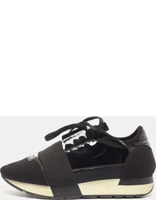 Balenciaga Black Patent Leather and Fabric Race Runner Sneaker