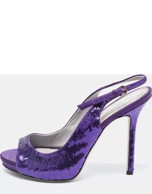 Sergio Rossi Purple Sequin and Satin Slingback Sandal