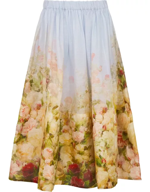 Zimmermann Luminosity Floral-print Linen-blend Midi Skirt - Multicoloured