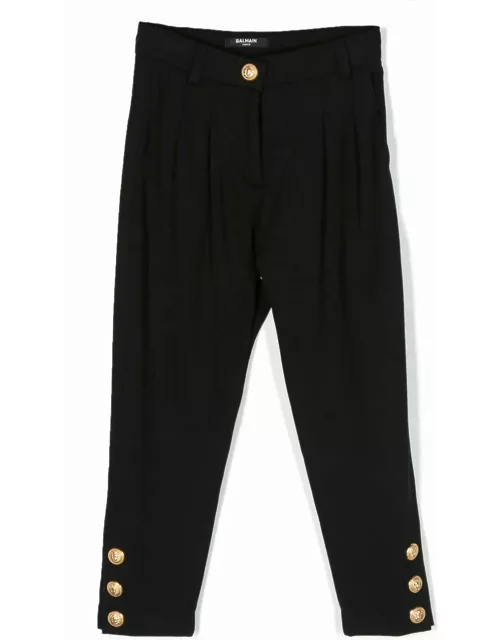 Balmain Black High Waist Pants With Gold Embossed Button