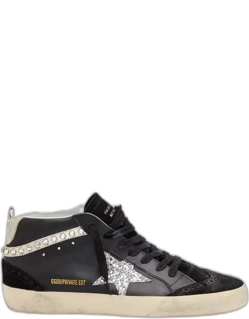 Mid Star Leather Crystal Wing-Tip Sneaker