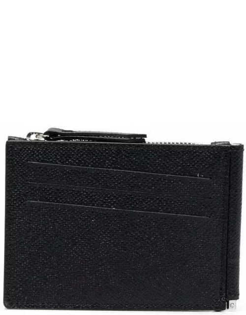 Wallet with 4-point logo stitching and zip