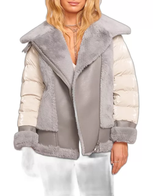Evelynn Faux Fur Moto Puffer Jacket