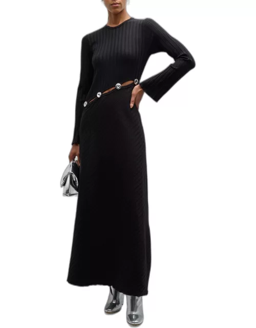 Rib Simm Long-Sleeve Cutout Maxi Dres