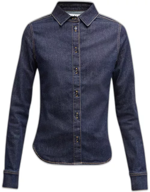Fitted Denim Button-Front Shirt