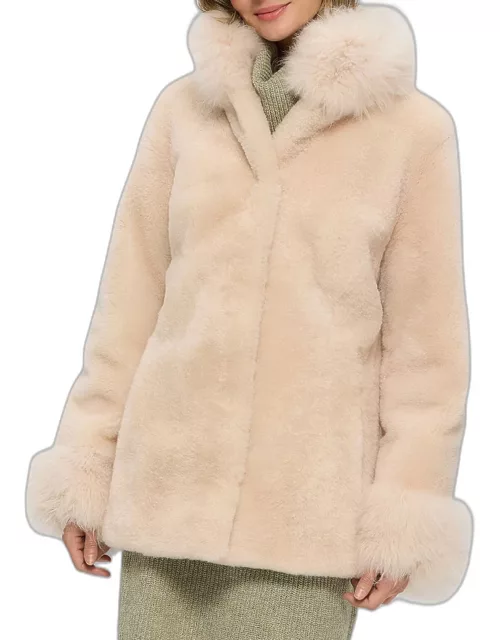 Sheared Cashmere Goat Fur Jacket With Long-Hair Cashmere Goat Fur Collar & Cuff