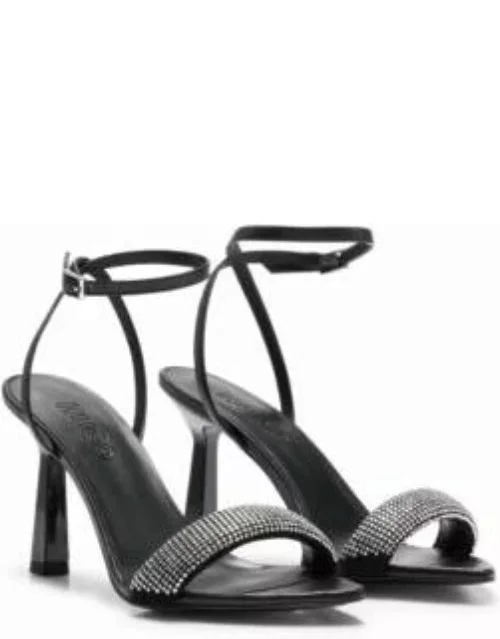 Napa-leather sandals with crystal-embellished straps- Black Women's Pump