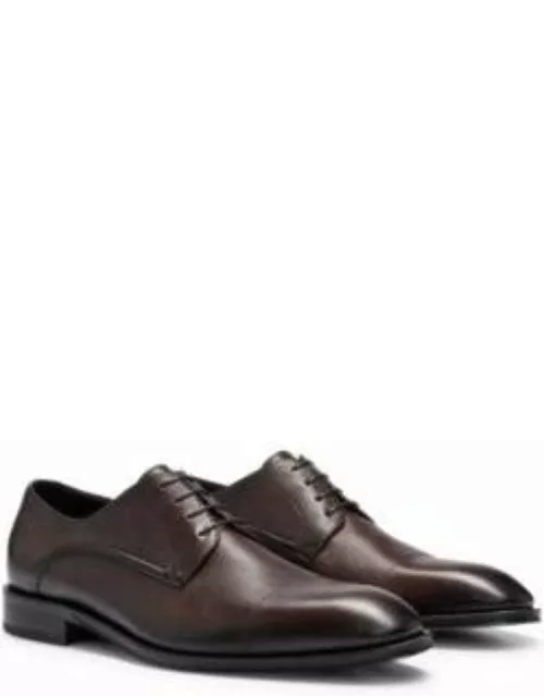 Grained-leather Derby shoes with cap toe- Dark Brown Men's Business Shoe