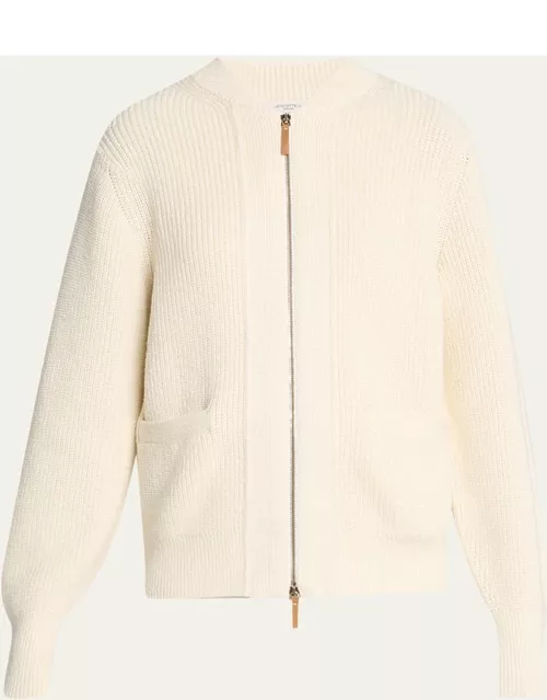 Zip-Front Ribbed Cotton-Wool Cardigan