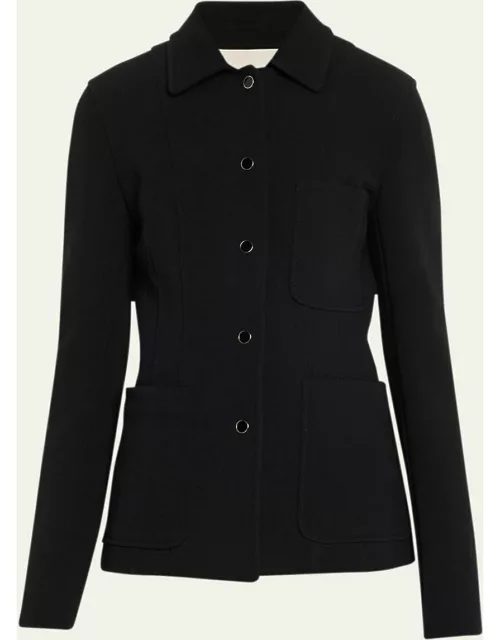 Snap-Front Structured Wool Jersey Jacket