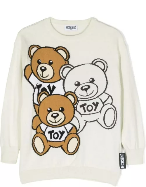 Moschino White Teddy Friends Sweater