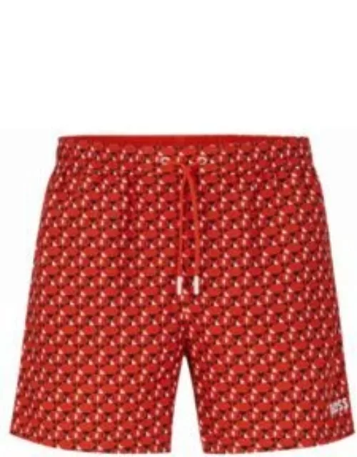 Recycled-material swim shorts with seasonal print- Orange Men's Swim Short