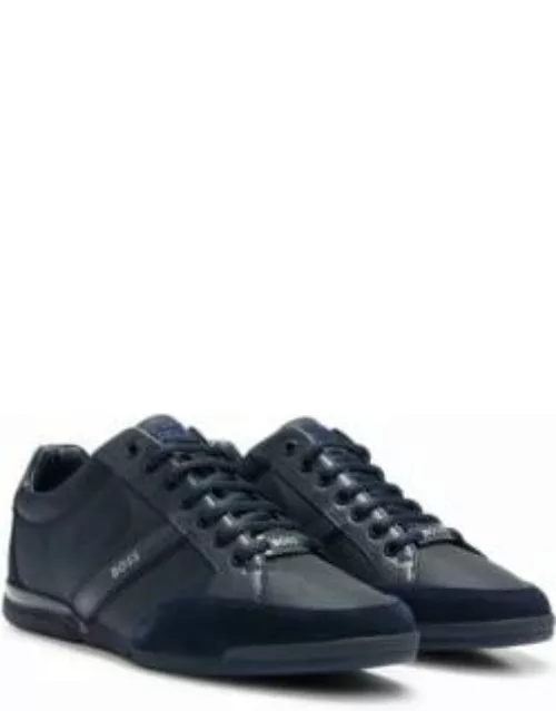 Mixed-material trainers with suede and faux leather- Dark Blue Men's Sneaker