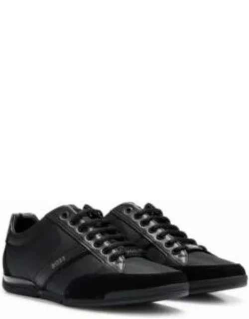 Mixed-material trainers with suede and faux leather- Black Men's Sneaker
