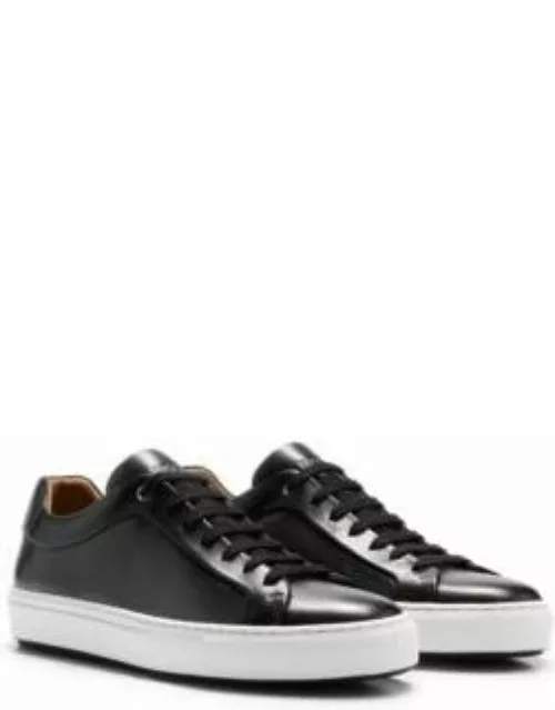 Leather cupsole trainers with logo details crafted in Italy- Black Men's Sneaker