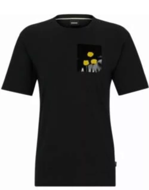 Interlock-cotton T-shirt with faux flower petals- Black Men's T-Shirt