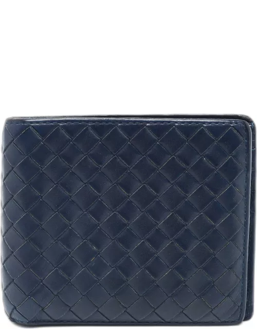 Bottega Veneta Navy Blue Intrecciato Leather Bifold Wallet