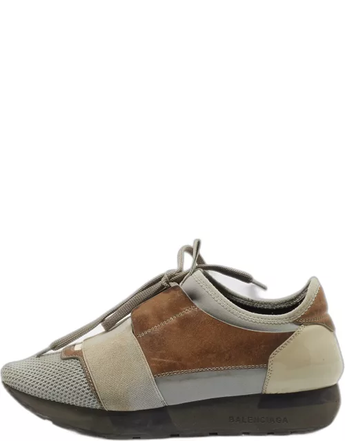 Balenciaga Grey/Brown Leather and Mesh Race Runner Sneaker