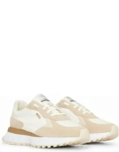 Mixed-material trainers with pop-color sole- Light Beige Women's Sneaker