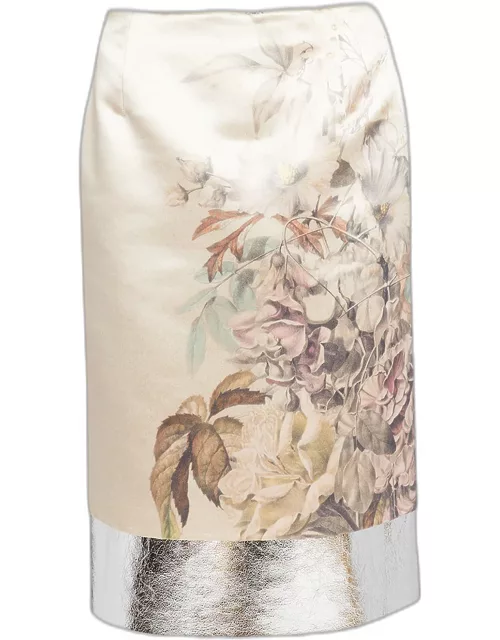 Salbina Floral-Print Midi Skirt with Metallic Leather Tri