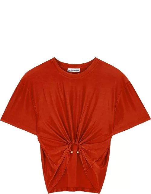Rabanne Ruched Cropped Stretch-jersey T-shirt - Red