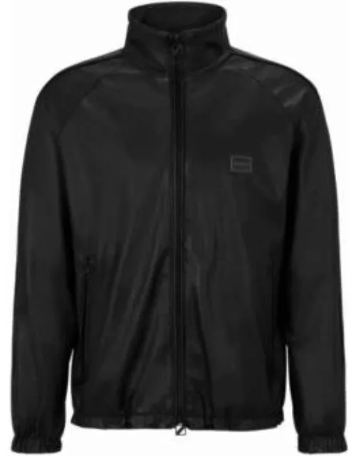 Faux-leather relaxed-fit jacket with framed logo- Black Men's Sport Coat