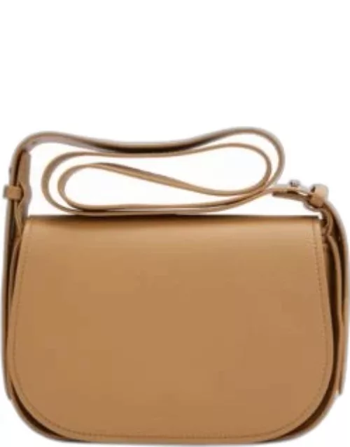 Grained-leather saddle bag with embossed logo- Beige Women's Handbag