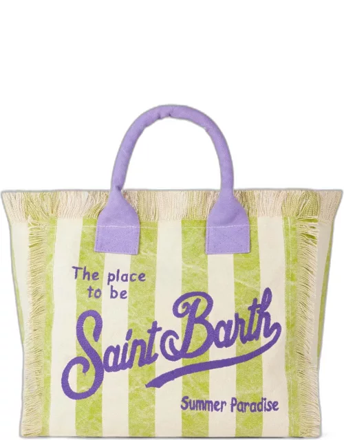 MC2 Saint Barth Vanity Canvas Shoulder Bag With White And Acid Green Stripe