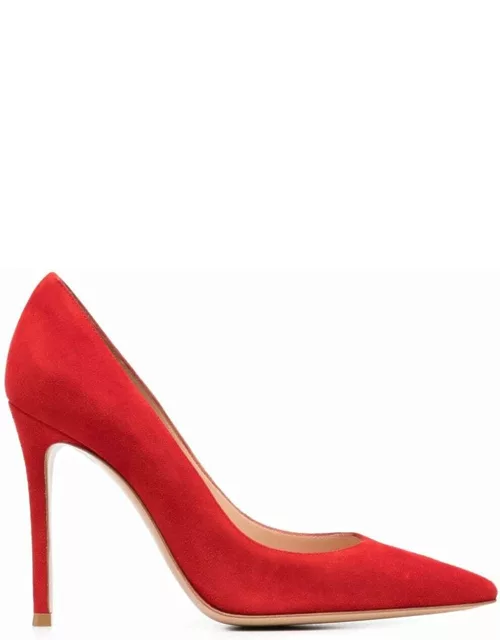 Red suede pumps with stiletto hee