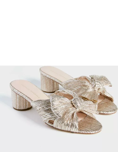 Champagne Shimmer Lame Emilia Pleated Knot Mule