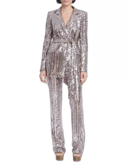 High-Rise Pinstripe Sequin Pant