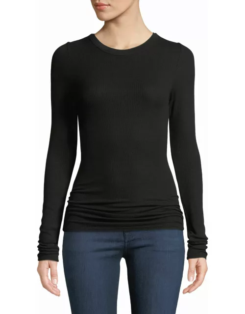 Ribbed Fitted Long-Sleeve Crewneck Sweater