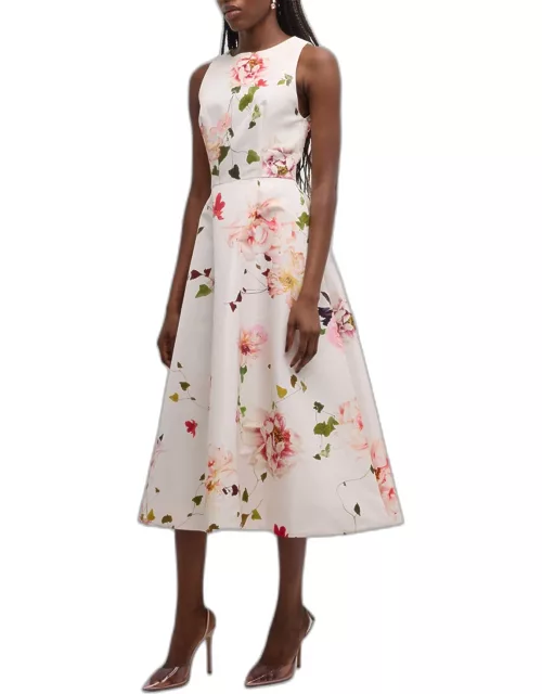 Fit-and-Flare Floral Print Midi Dres