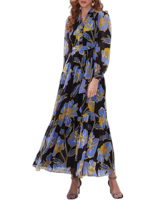 Olenna Tiered Floral-Print Ruffle Maxi Dres