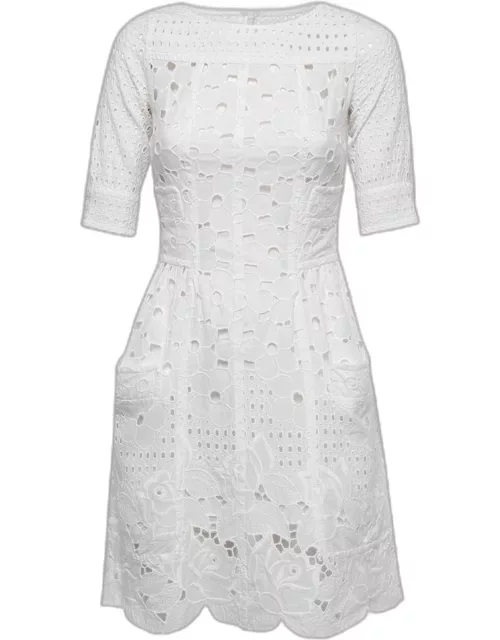 Moschino White Eyelet Cotton Flared Mini Dress